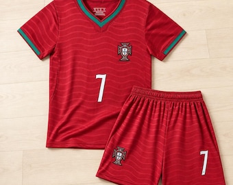 Portugal Kids Jersey Set Toddler Youth Non Branded Soccer Uniform Kit Toddler Youth Uniform 2 Piece set  Football Gift