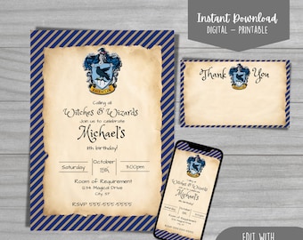 Convite Harry Potter Birthday, Painéis Alcalços Ravenclaw