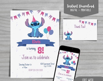 Lilo and Stitch Birthday Invitation-Instant Download