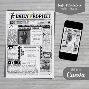 Hogwarts-harry Potter-daily Prophet-birthday Invitation-instant