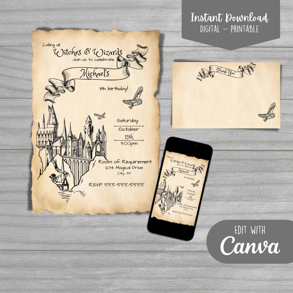 Hogwarts-Harry Potter-Marauders Map-Birthday Invitation-Instant Download