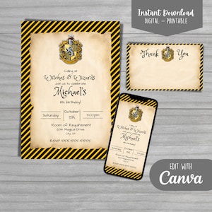 Hogwarts-Harry Potter-Hufflepuff-Birthday Invitation-Instant Download