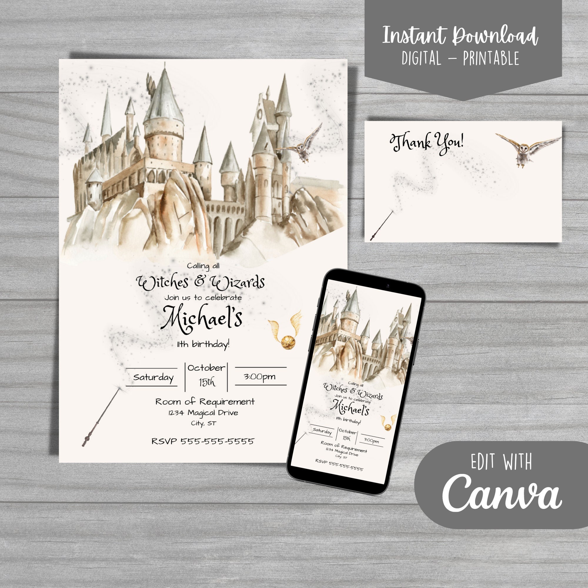 Hogwarts-harry Potter-wizard-birthday Invitation-instant Download - Etsy