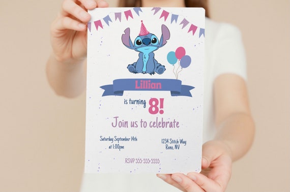 Modèle Editable Stitch and angel Birthday Invitation