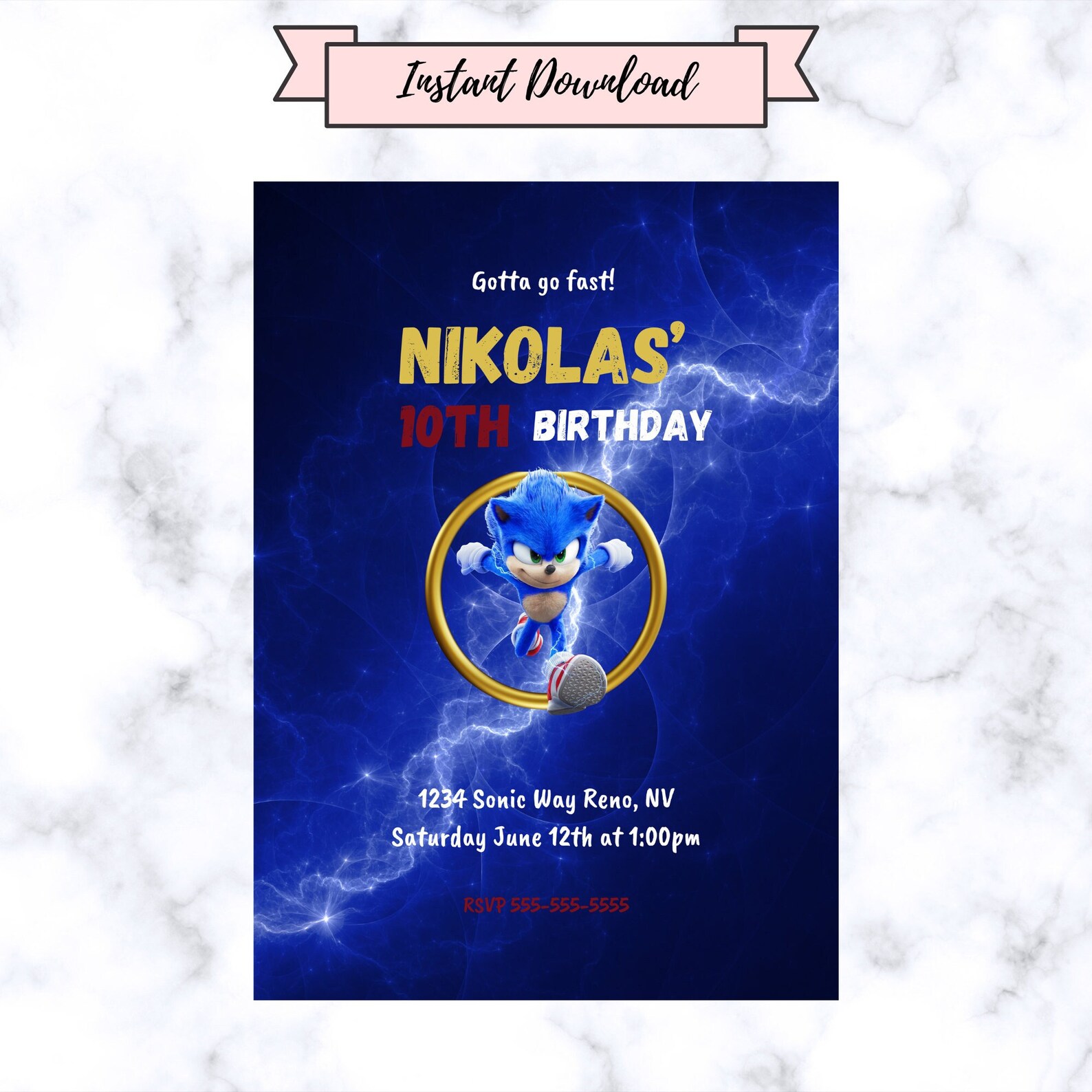 Sonic Birthday Invitationinstant Download Etsy