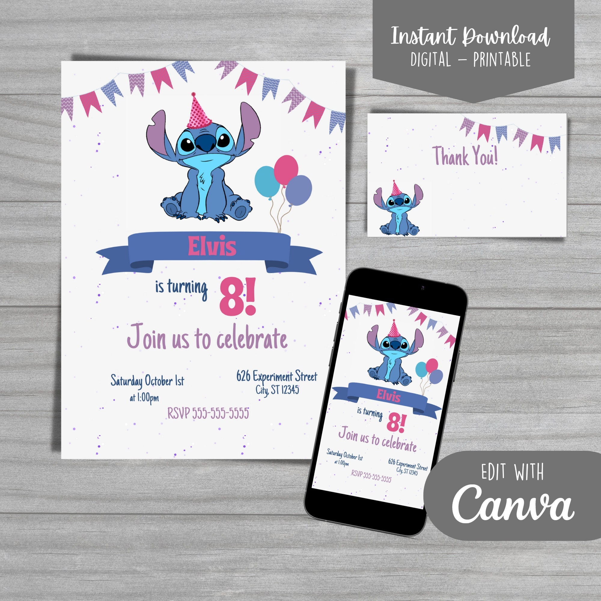 Stitch Birthday Ticket Invitations - Instant Download and Edit