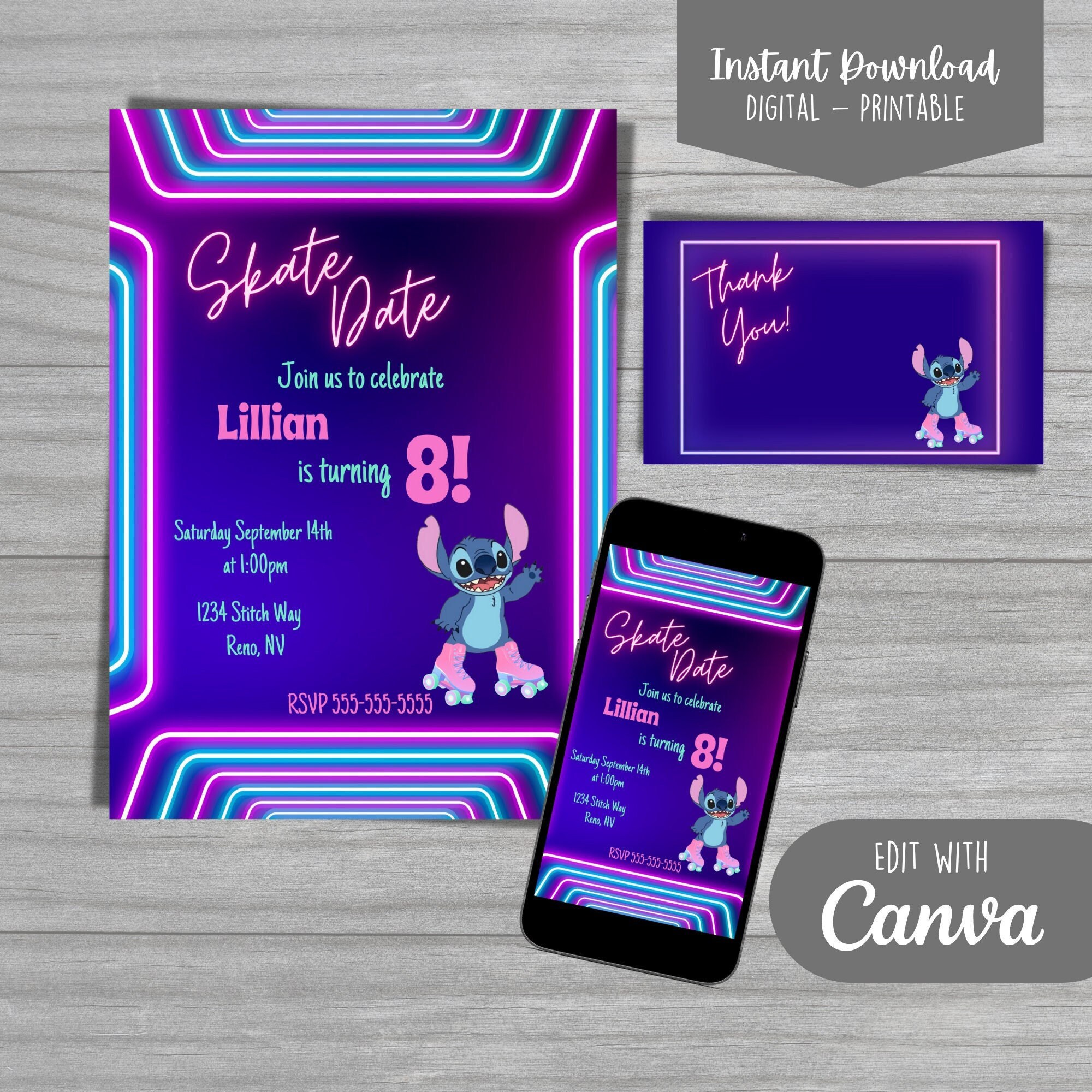 Lilo and Stitch Experiment 626 Birthday Invitation Digital Instant Download