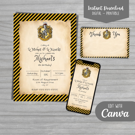 Hogwarts-harry Potter-hufflepuff-birthday Invitation-instant - Etsy