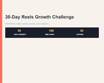 Reels Scripts Planner | 30-Day Short-Form Video Challenge for TikTok and Instagram