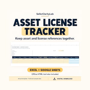 Digital Asset License Tracker: Proof References and Review Dates, Excel & Google Sheets, HTML Tool
