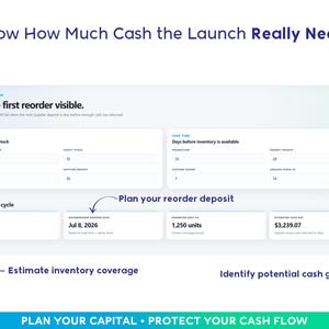 Peut inclure: Un tableau de bord num&eacute;rique intitul&eacute; Know How Much Cash the Launch Really Needs, pr&eacute;sentant des sections sur les stocks et les flux de tr&eacute;sorerie, la demande, les d&eacute;lais et un plan de r&eacute;approvisionnement avec des donn&eacute;es chiffr&eacute;es.