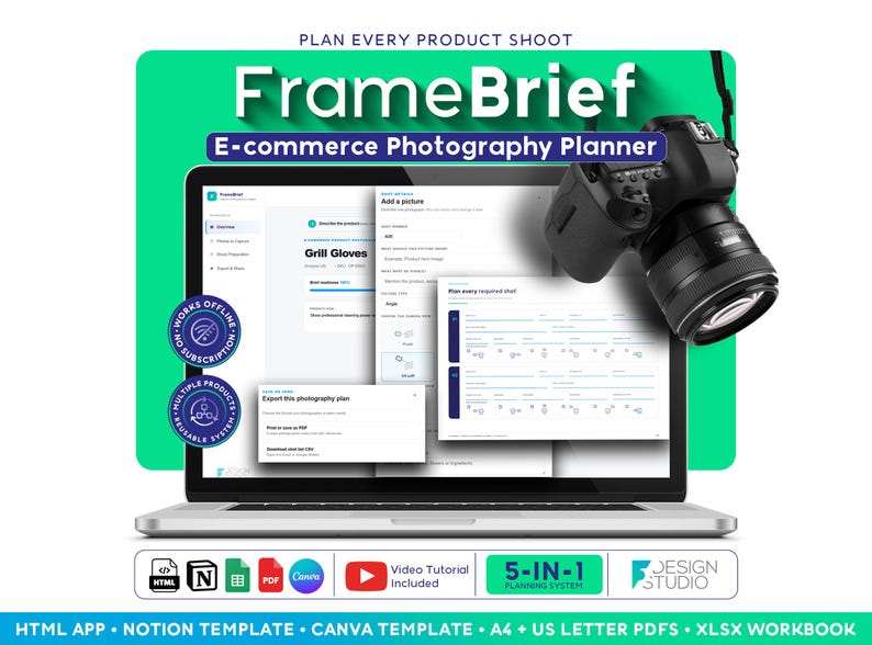 Digital Product Photography Planner for Ecommerce Sellers - Photo Brief and Shot List Template image 1