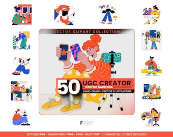 50 UGC and Content Creator Clipart Illustrations svg, png, pdf, Commercial License