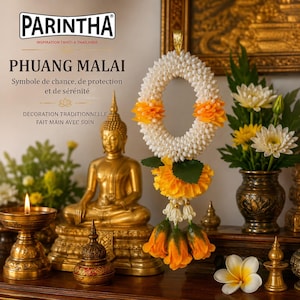 Blomgirlang - Orange thailändsk Buddha-offer - Traditionell Phuang Malai - Buddhistisk lyckoamulett - Zen-dekoration