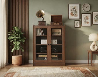 Record Player Stand, Turntable Stand, Vinyl Storage Cabinet, LP Record Stand, Audio Stereo Media Console, Wood Record Stand