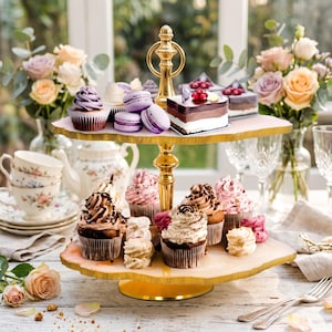 Alzata per cupcake in stile agata rosa – Torre a 2 livelli in resina con bordo dorato (matrimonio, tea party)
