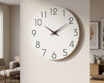 Scandinavian White Wooden Wall Clock, Silent Minimalist Decor for Modern Homes