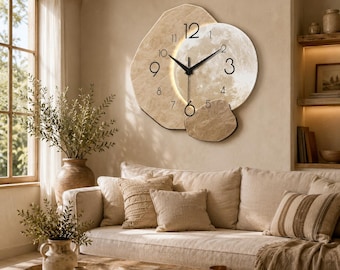Orologio da parete moderno con la luna, design minimalista giapponese in legno, orologio al quarzo silenzioso per l'arredamento di casa.