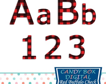 Red Buffalo Check Plaid Alphabet Clipart, Fall or Winter Alphabet Font Clip Art - Commercial Use OK