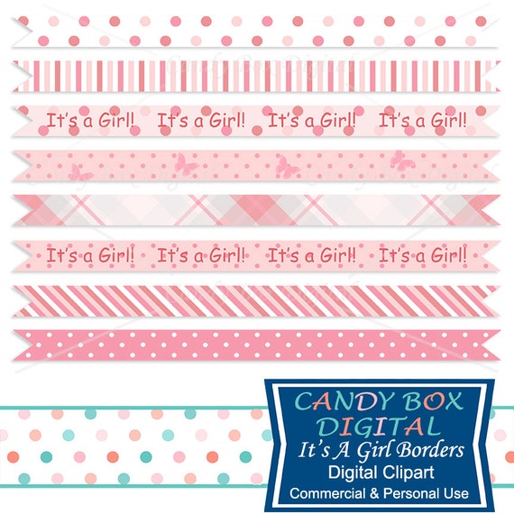 baby girl ribbon border clipart baby border clip art etsy