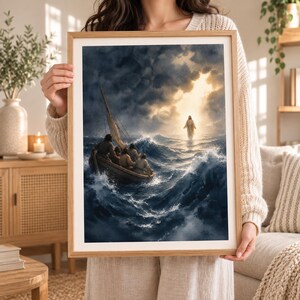 Be Still Christian Wall Art, Jesus Walking on Water, Storm Painting, Faith Printable, Scripture Art, Digital Download Faith Wall Decor.