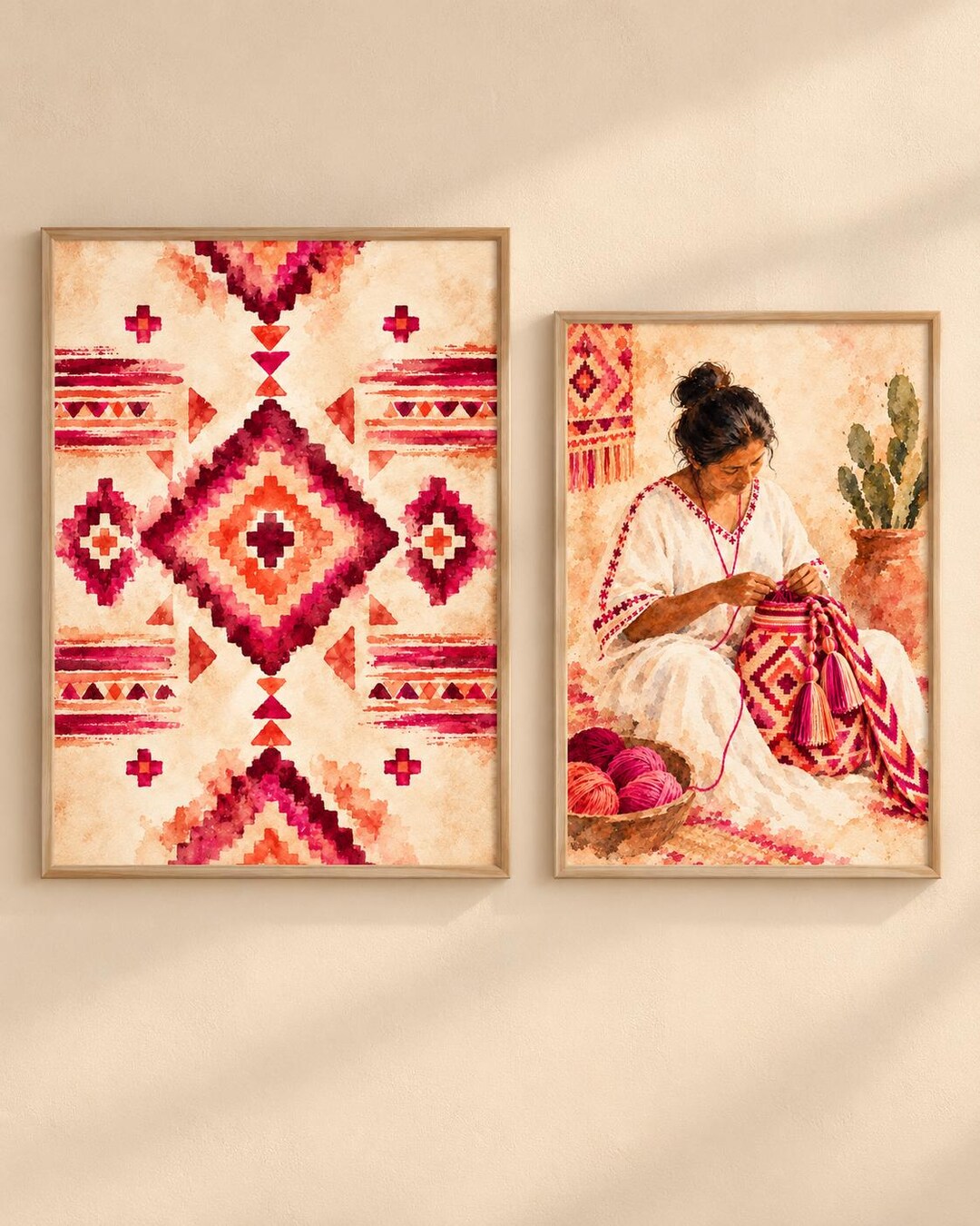 Wayuu Inspired Wall Art Set of 2, Colombian Indigenous Art, Artisan ...