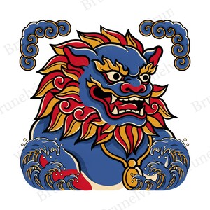Foo Dog PNG, Japanese Irezumi Tattoo Style, Guardian Lion T-Shirt Design (Digital Download)