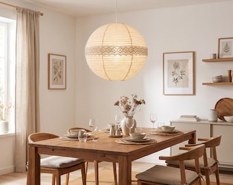 Pantalla de lámpara de tela hecha a mano, pantalla de lámpara colgante de lino estilo japonés, pantalla de lámpara de techo extragrande para sala de estar, lámpara colgante E26