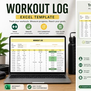 Workout Log Excel Template | Gym Tracker Spreadsheet | Fitness Planner | Exercise Log | Instant Download