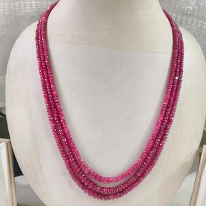 Luxury Pink Ruby Gemstone Necklace, Multi Strand Faceted Rondelle Beads, Handmade Gemstone Jewelry, Both Side Polished, Elegant Gift For Her