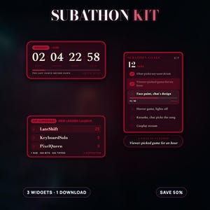 Vampire Court Subathon Kit for Twitch | Subathon Timer, Leaderboard and Goal Tracker Bundle, 3 StreamElements Widgets