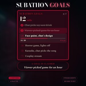 Vampire Court Subathon Goal Tracker for Twitch | Dark Subathon Goals List Widget, StreamElements, Counts Subs & Gifts