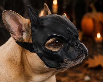 Black Bat Dog Mask, Halloween Dog Costume, Superhero Pet Mask, Spooky Dog Costume, French Bulldog Halloween Outfit, Pet Photo Prop