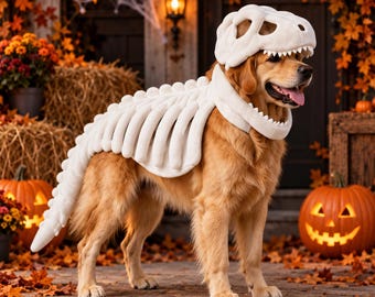 Dinosaurier-Skelett-Hundekostüm, Halloween-Kostüm für Haustiere, graues Dino-Kostüm für Hunde, niedliches Halloween-Hundeoutfit, Halloween-Kostüm für Haustiere