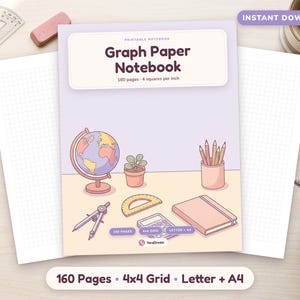 Graph Paper Printable, 160 Pages of 4x4 Quad Ruled Grid for Math