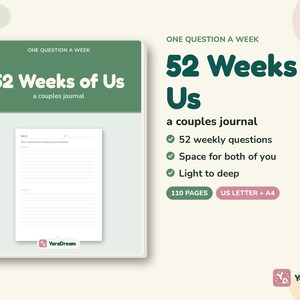Couples Journal Printable, 52 Weekly Questions with Space for Both Answers