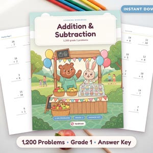 Addition and Subtraction Worksheets Printable, 1,200 Grade 1 Math Facts Within 20 with Answers