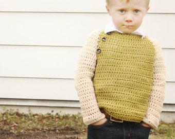 Sweater Pattern Kids Crochet, Shirt Pattern Boys Pullover, Raglan Sleeve, The Olive Sweater #106