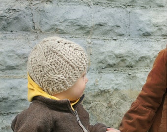 Crochet Hat Pattern- Kids Winter Beanie Child Baby Hat Cables Girl Boy #201