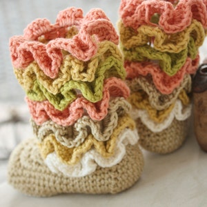 Crochet Bootie PATTERN, Baby Booties Clothes Tall 'Gracie' Ruffle Boots Baby Girl Shoes Slippers 303 image 1