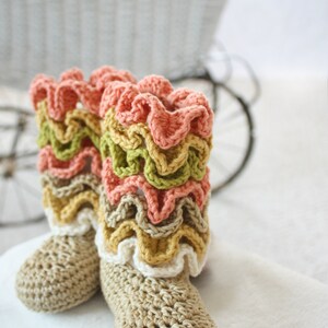 Crochet Bootie PATTERN, Baby Booties Clothes Tall 'Gracie' Ruffle Boots Baby Girl Shoes Slippers 303 image 4