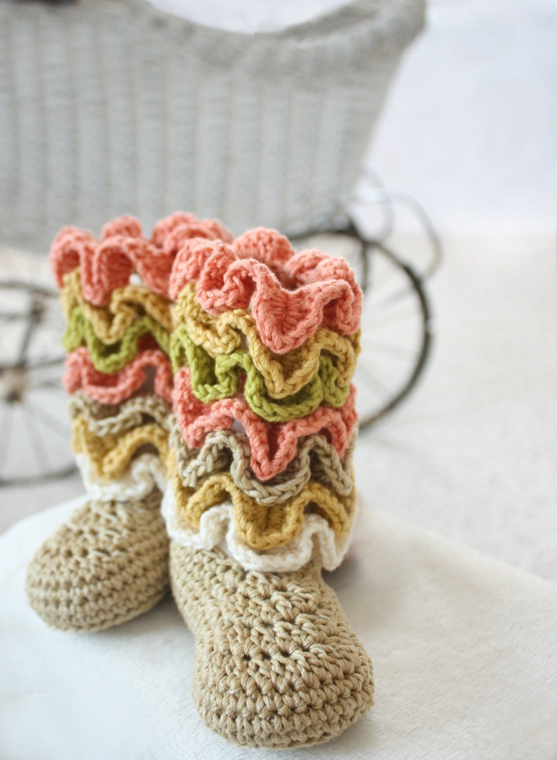 Crochet Bootie PATTERN, Baby Booties Clothes Tall 'Gracie' Ruffle Boots Baby Girl Shoes Slippers 303 image 4