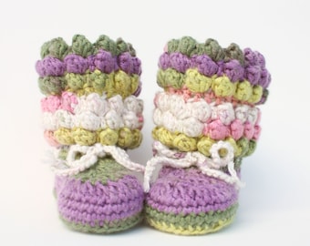 Crochet Baby Booties Shoes Pattern, Popcorn Stitch, Girl, Boy #305