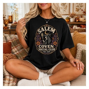 Salem Coven Social Club Shirt, Salem 1692 Witch Tee, Vintage Halloween T-Shirt, Spooky Season Top, Witchy Gift for Her