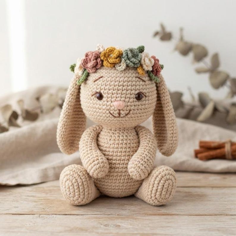 Small Crochet Rabbit Crochet Bunny Doll Pattern, Amigurumi Rabbit With Floral Crown PDF ...