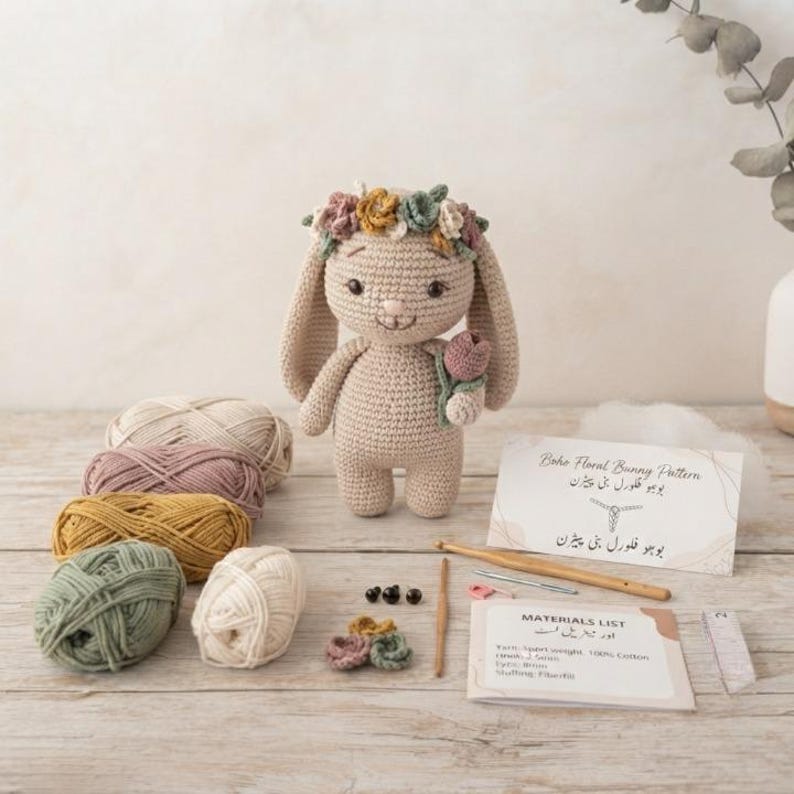 Small Crochet Rabbit Crochet Bunny Doll Pattern, Amigurumi Rabbit With Floral Crown PDF ...