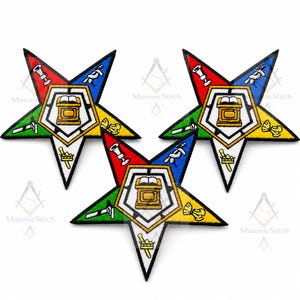 3 Pcs Order of the Eastern Star Embroidered Patch, OES Masonic Emblem, Colorful Five Point Star Applique, Fraternal Jacket or Vest Patch
