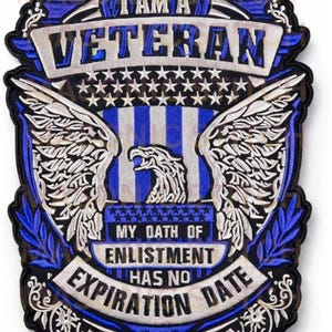 I Am A Veteran Embroidered Back Patch 11.5 x 13.5 Inch – Large Veteran Biker Patch for Leather Jacket Vest – Heavy Duty Sew On Applique