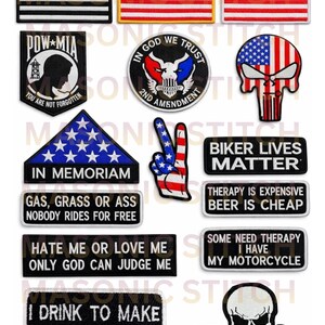 Biker Patch Set – 15-Piece Embroidered Iron-On/Sew-On Patch Bundle with American Flags, Skull Designs & Biker Sayings Backpacks