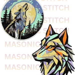 Set of 2 Wolf Patches – Wolf Head & Howling Wolf Moon Patch – Embroidered Sew-On/Iron-On Patches for Jackets, Vests, Backpacks Clothing